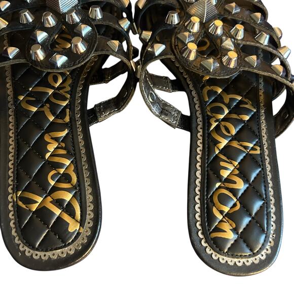 Sam Edelman Black Beatris Leather Sandals SZ 6.5 Studded Slip On Casual Open Toe - Picture 6 of 8